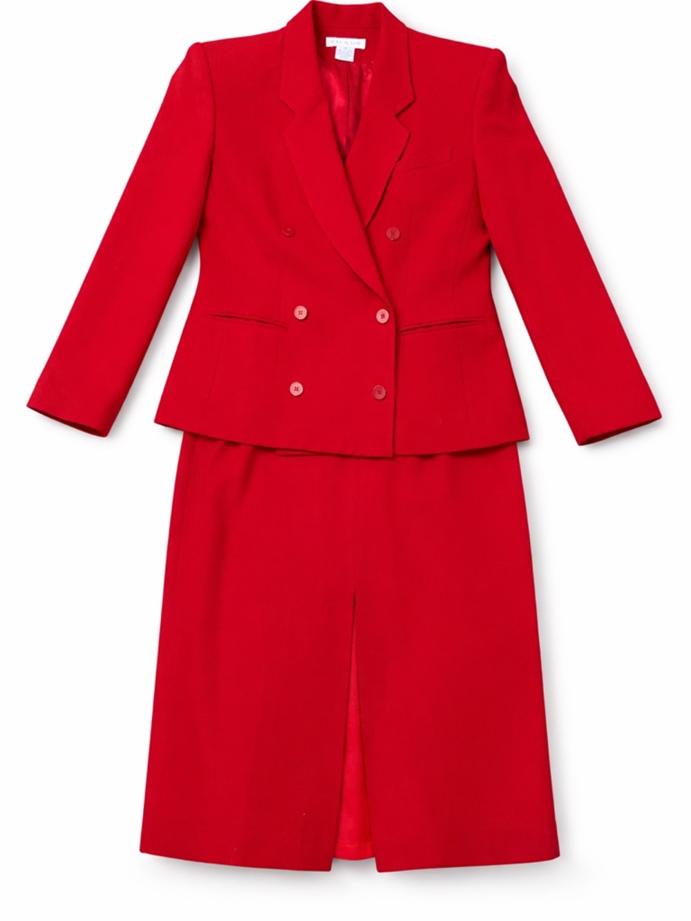 Chaus Red 100% Wool Skirt Suit Size 14 Midi Pencil Career Set